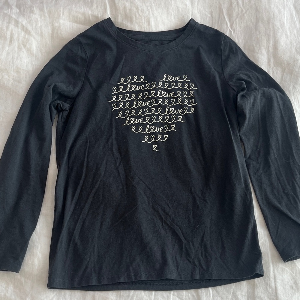 Kids Black Heart Graphic Long Sleeve Shirt